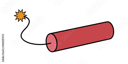 Alight dynamite. Cowboy western and wild west theme concept. Hand drawn vector illustration. Doodle icon. Red alight stick of dynamite