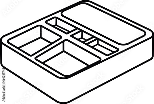 Compartment Tray: An illustration of a clean, empty compartment tray, designed to organize and portion food