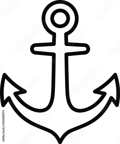 Anchor Icon: Simple vector illustration of an anchor, perfect for nautical themes and design elements. The image represents stability, security, and maritime tradition.