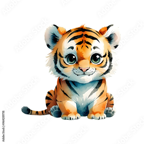watercolor cute cartoon tiger