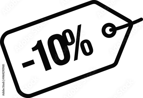 Discount Tag: A simple and graphic visual, a price tag illustrates a striking 10% discount. Ideal for promotional materials, emphasizing savings and enticing customers. 