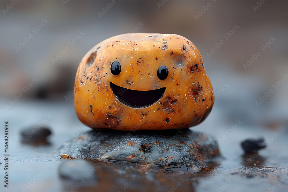Smiling Pebble with Happy Face for Nature and Positivity Concepts