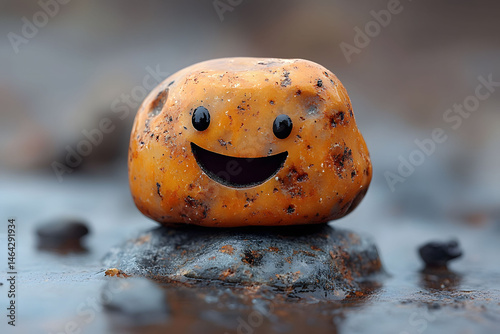 Obraz na płótnie Smiling Pebble with Happy Face for Nature and Positivity Concepts w salonie