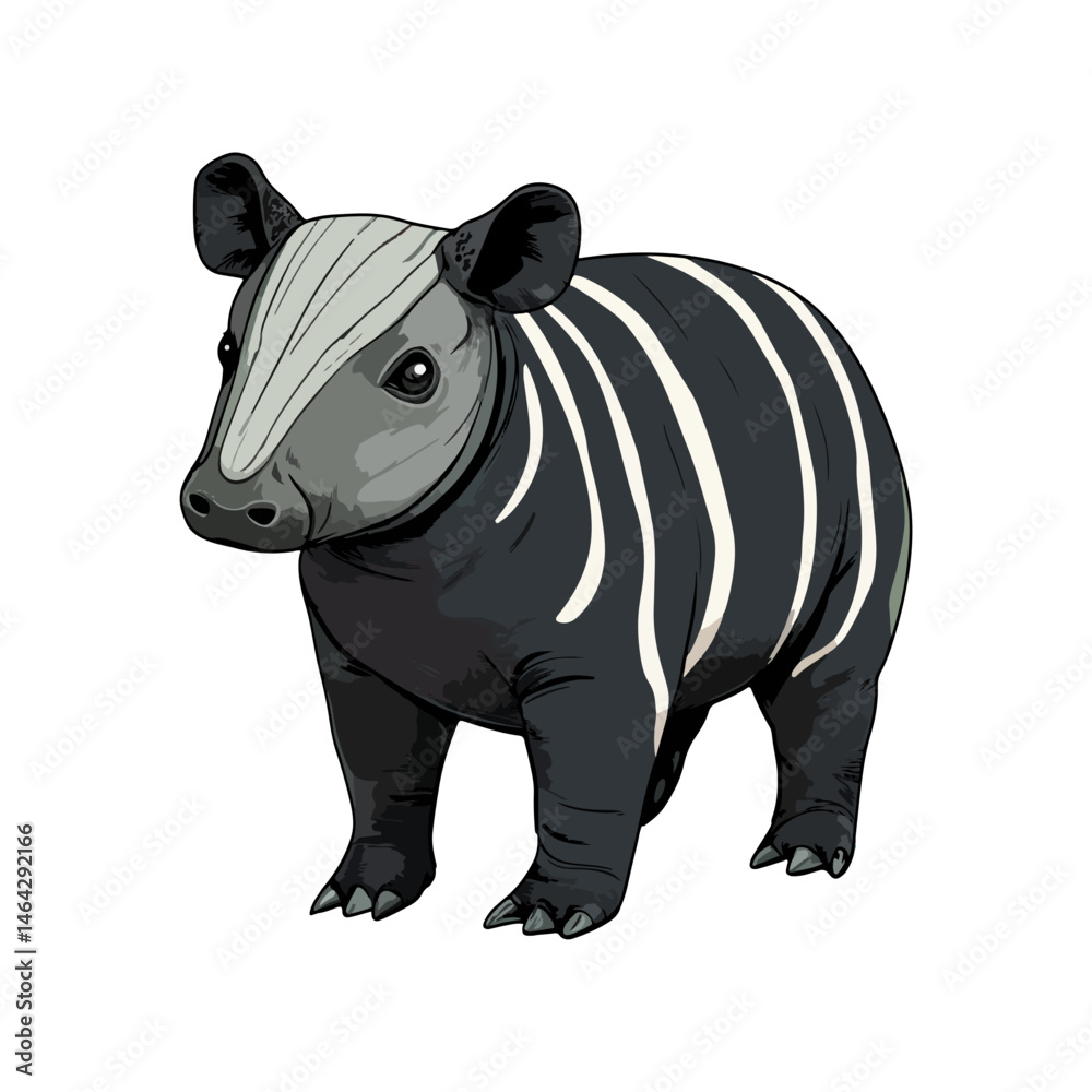 Fototapeta premium malayan tapir, animal, vector, transparent background, mammal, wildlife, zoo, large, big, nature, cute, isolated