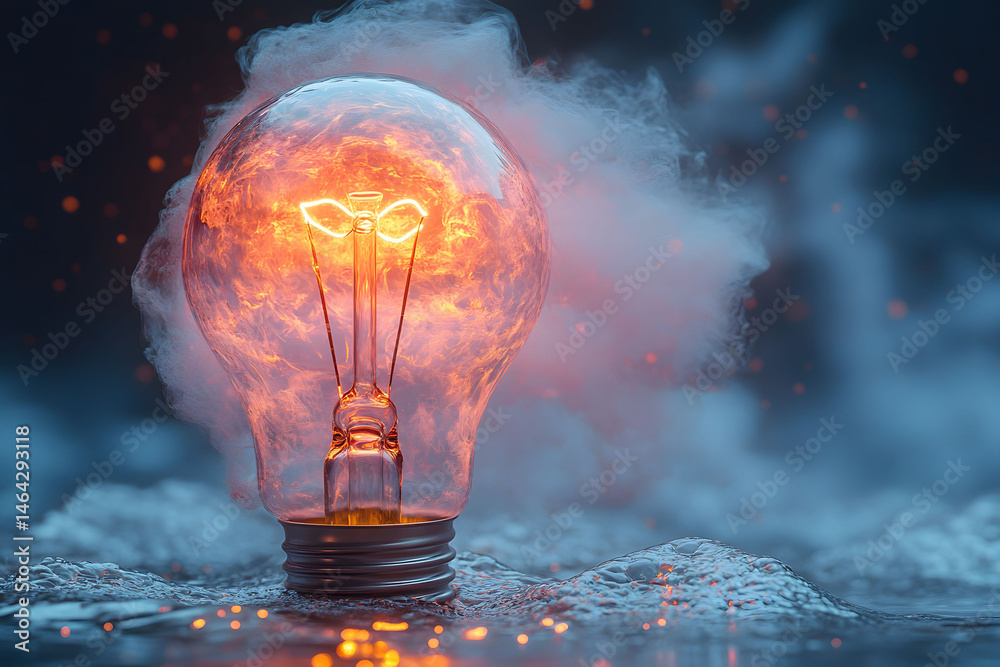 Fiery Light Bulb Concept: Innovation and Energy in Motion