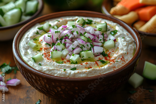 Creamy Hummus Dip with Fresh Vegetables for Appetizers and Party Platters
