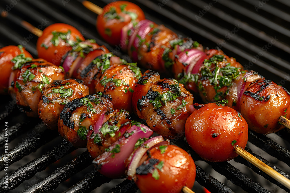 Grilled Skewers with Cherry Tomatoes and Herbs for Summer Barbecue