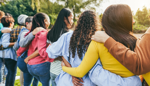 Fotografía Multi generational women hugging each others - Female multiracial group having f