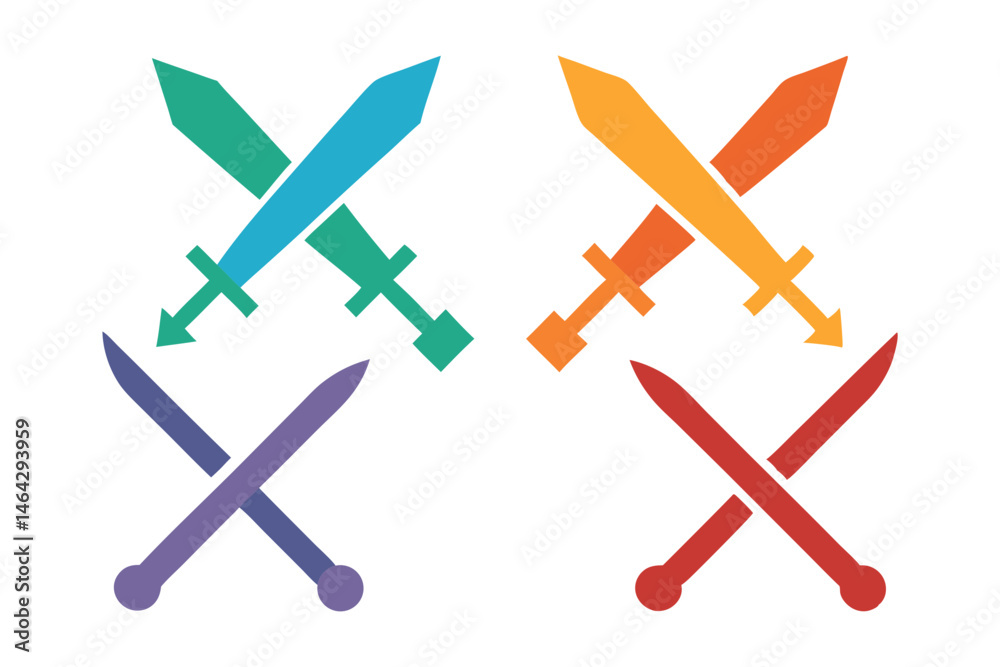 set of Two Crossed Swords icon silhouette vector illustration set of Two Crossed Swords icon silhouette vector illustration