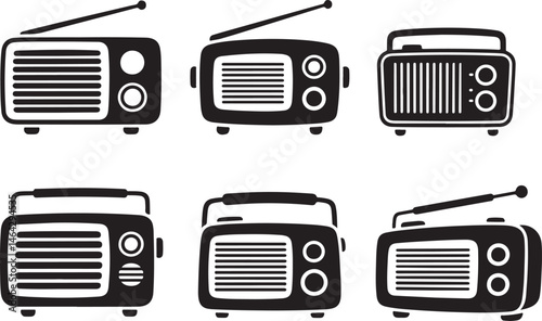 set of radio silhouette vector, radio icon, vintage radio silhouette vector Isolated on white background