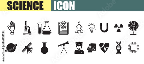 Set of vector line icons related to science lab equipment, chemistry and medicine. Symbols for website or app, logo design