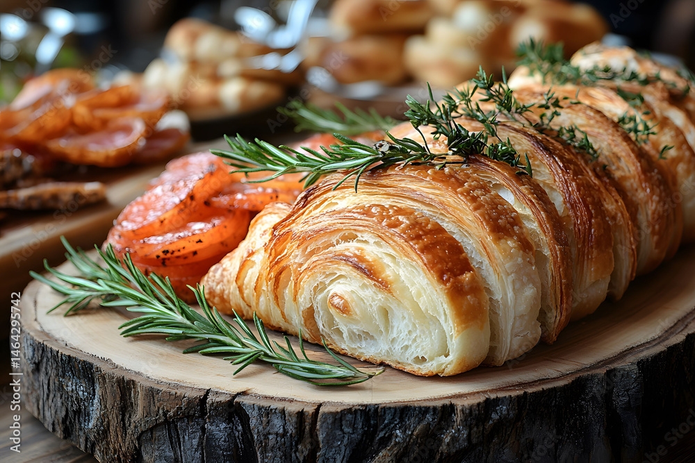 Gourmet Croissant with Fresh Herbs and Grilled Vegetables for Breakfast