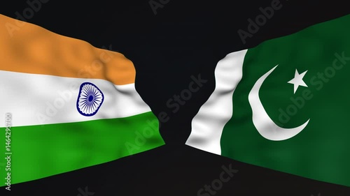 India Pakistan Flags Waving Stormy Sky International Relations Political Conflict Tensions, India Pakistan War