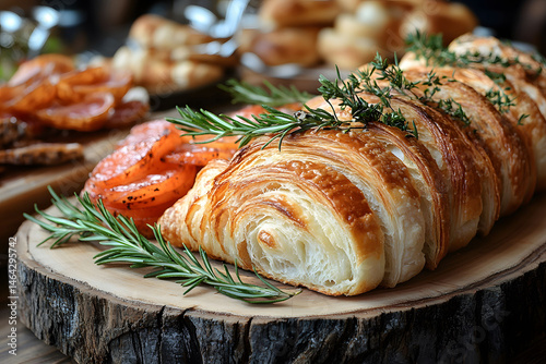 Obraz na płótnie Gourmet Croissant with Fresh Herbs and Grilled Vegetables for Breakfast w salonie