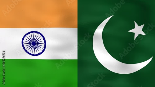 High detailed National flag of India and Pakistan waving