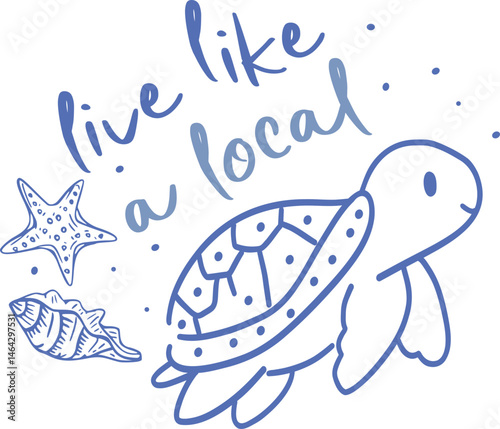 Vintage retro modern graphic for Summer prints , hand drawn Wave Retro Sea Turtle Graphic Soft Coastal Summer , Men's Women's kids boys girls t shirt design
