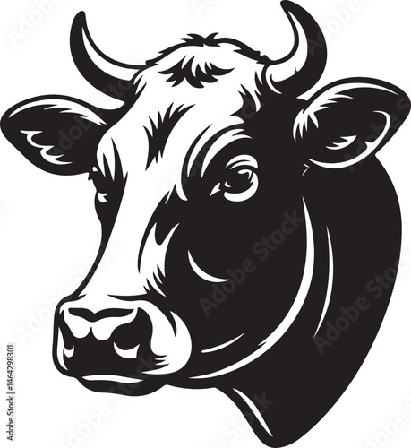 Strong Cow Head Silhouette with Horns for Farm Livestock Design Art