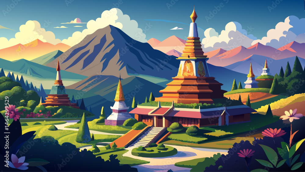 
The best of landscape in Chiang Mai. Pagodas Noppamethanedol & N. These majestic twin pagodas, perched high on Doi Inthanon, rise above the clouds with grace and spiritual elegance. Surrounded by per