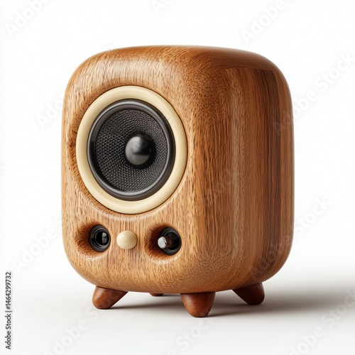 Vintage Wooden Retro Speaker isolated own white background
