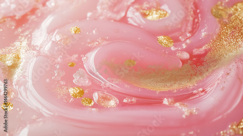 Pink epoxy resin art with circular patterns and embedded golden mica flakes