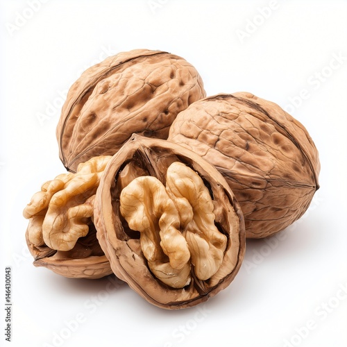 Close up walnuts on white background