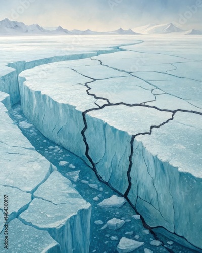 Obraz na płótnie A closeup of the icy surface of the iceberg with cracks spreading outward indicating the fragility of the conscious mind and how subconscious issues can break through w salonie