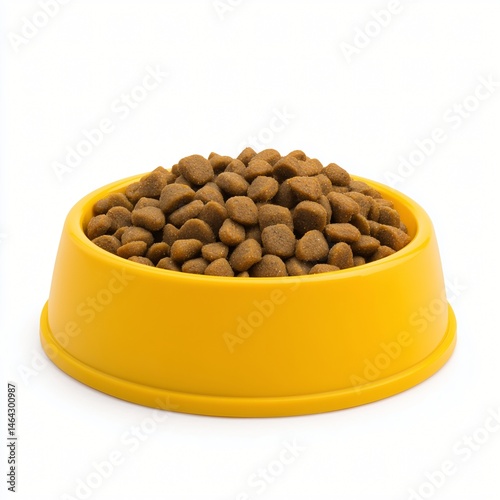 Yellow bowl of cat or dog food on a white background