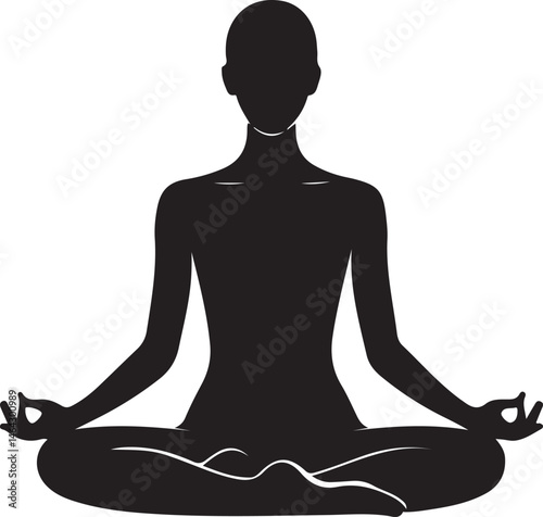 Meditating Person Silhouette Vector Illustration for Yoga, Mindfulness, and Wellness-Themed Designs Featuring Inner Peace Icon