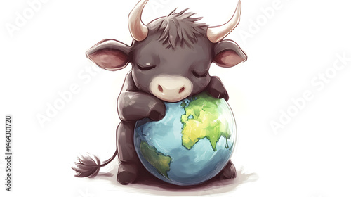 Adorable Bull Tenderly Holding Earth: A Symbol of Environmentalism