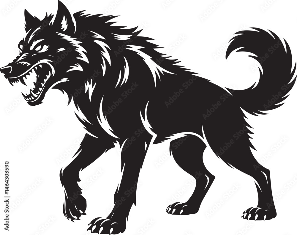 Fototapeta premium Fierce Wolf Silhouette in Howling Pose for Wild Nature Predator Art