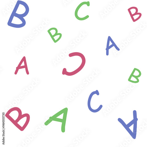 Colored letters on a white background. Vector background of letters or symbols for fabrics, wallpapers, banners, websites. Seamless pattern. Minimalistic universal design