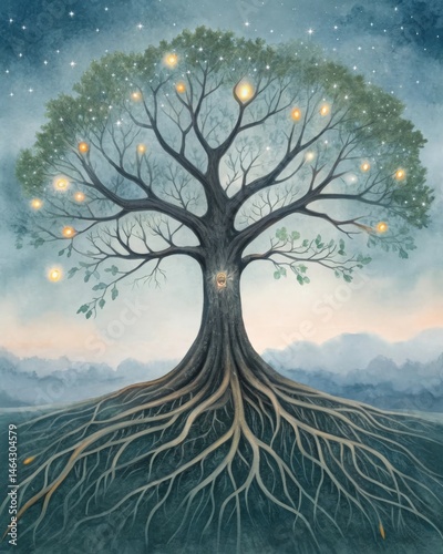 Obraz na płótnie A tree with deep roots and expansive branches symbolizing a strong foundation of selfawareness that supports growth in multiple directions. w salonie