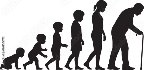 Human Evolution Stages Silhouette from Baby to Elder for Life Cycle Art