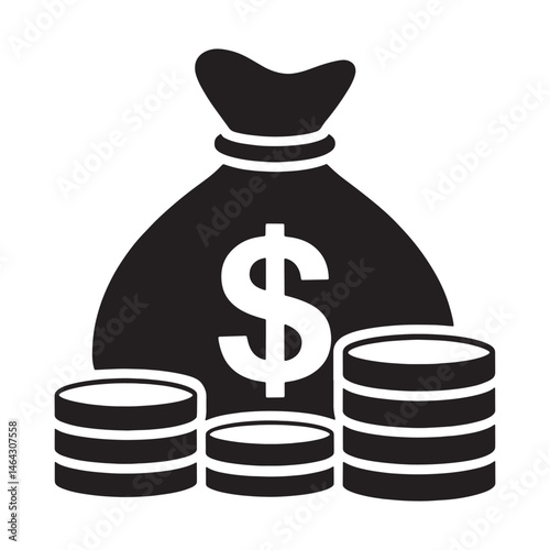 Wealth Icon with Money Bag and Coin vector