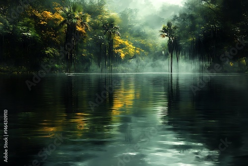 Fototapeta Naklejka Na Ścianę i Meble -  Mystical reflections of a tranquil jungle