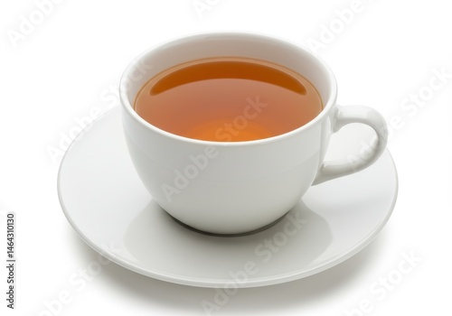 Wallpaper Mural Close-up of a white ceramic cup filled with golden tea on a saucer against a white background Torontodigital.ca