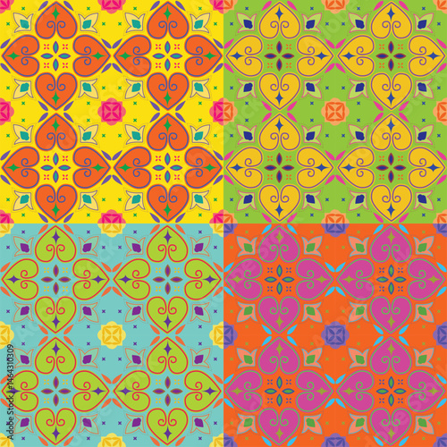 Colorful floral seamless pattern with vintage and geometric spring design