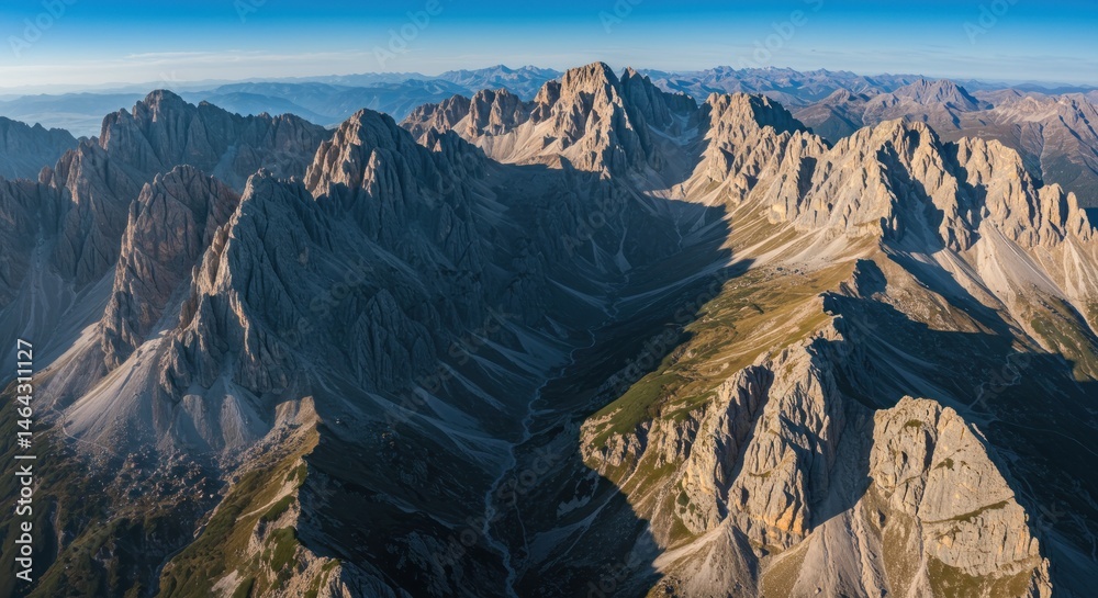 Obraz premium Sunny daytime mountain landscape with striking shadows, showcasing the natural beauty and contours of the terrain.