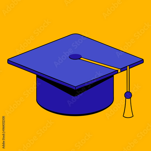 Graduation cap in vibrant colors on yellow background, educational symbol, copy space