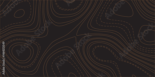 "Create a seamless dark topographic background with fine, contour-style elevation lines in a warm copper or bronze hue. The pattern should feature organic, flowing curves and concentric shapes, evokin