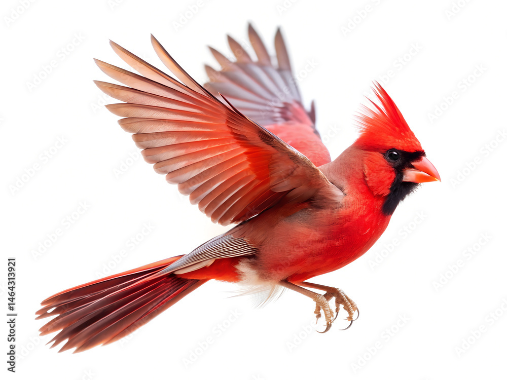 Fototapeta premium A cardinal perched isolated on white background.