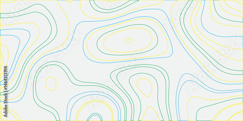 Topographic map with yellow, light blue, and light green contour lines on a light gray background.