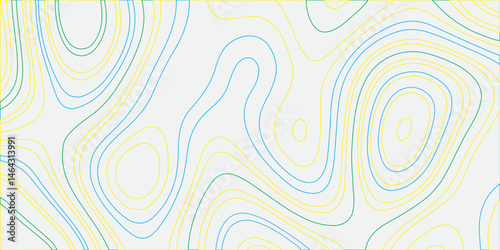 Topographic map with yellow, light blue, and light green contour lines on a light gray background.