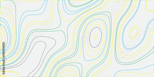 Topographic map with yellow, light blue, and light green contour lines on a light gray background.