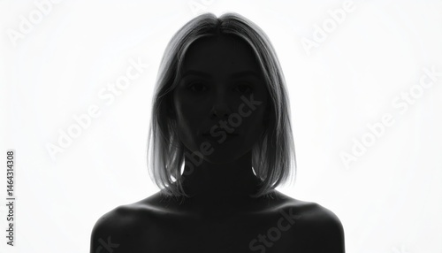 A silhouette of a woman with light behind her, creating a striking contrast that emphasizes her features and expression