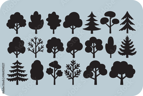 Diverse Tree Silhouettes Collection: Representing Various Shapes and Foliage of Nature's Woody Plants.