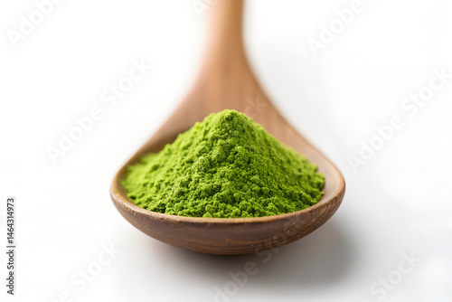 Vibrant Matcha Green Tea Powder in Wooden Spoon – Antioxidant Superfood