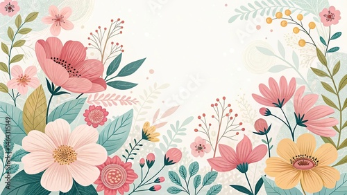Wallpaper Mural Floral Bliss A Watercolor Illustration of Blooming Flowers and Lush Foliage Torontodigital.ca
