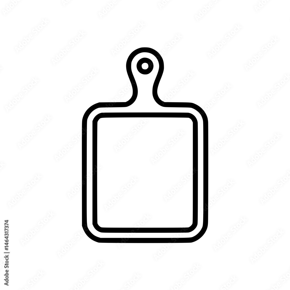 Fototapeta premium Cutting board icon with handle in black outline