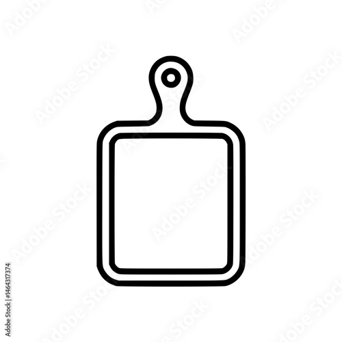Cutting board icon with handle in black outline